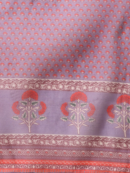 Vibrant Roots Mauve Printed Cotton Kurta Set with Dupatta