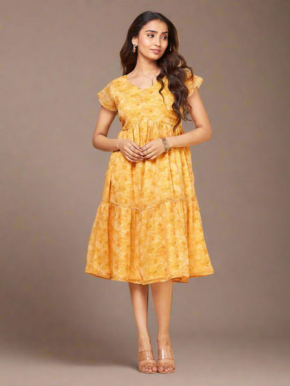 Painterly Yellow Tiered Dress