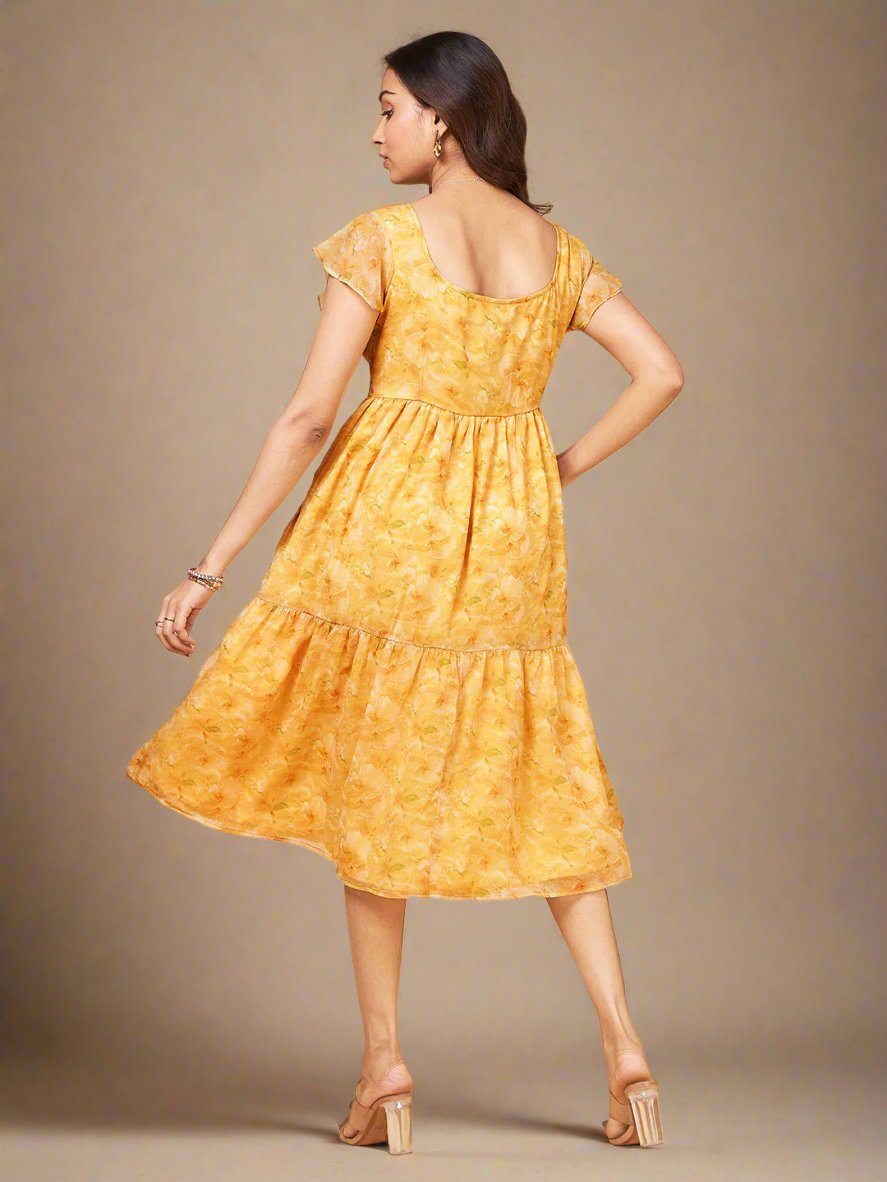 Painterly Yellow Tiered Dress