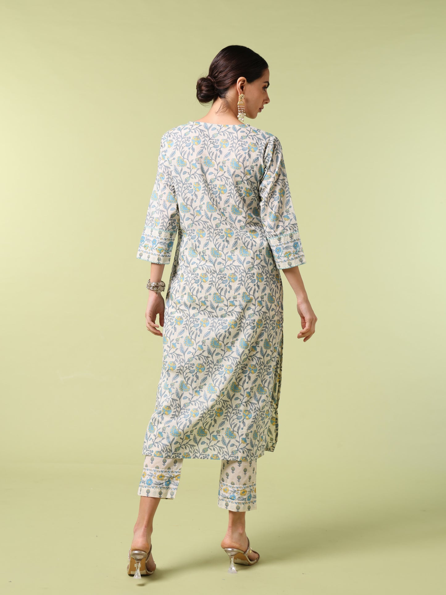 Vibrant Roots Floral Block Printed Cotton Kurta Set