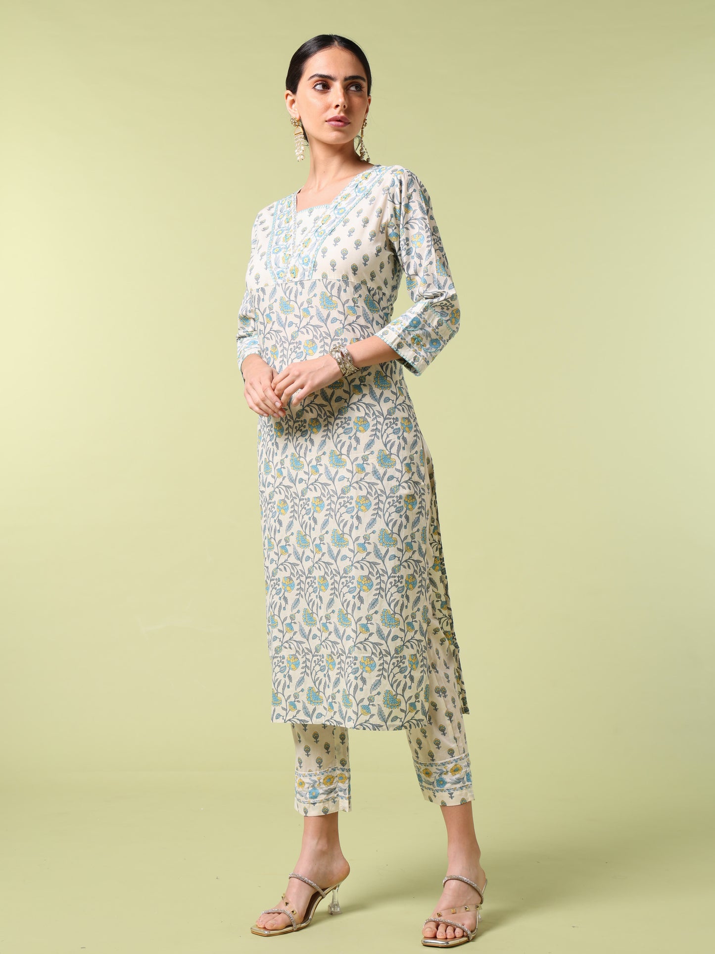 Vibrant Roots Floral Block Printed Cotton Kurta Set