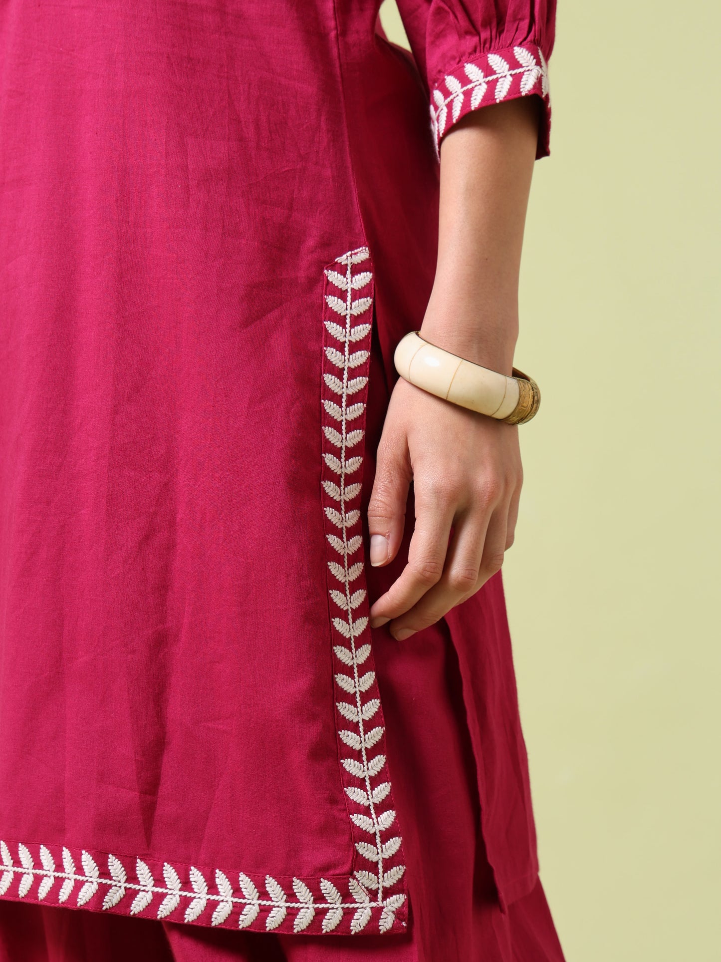 Vibrant Roots Magenta Embroidered Kurta Set with Tapered Pants