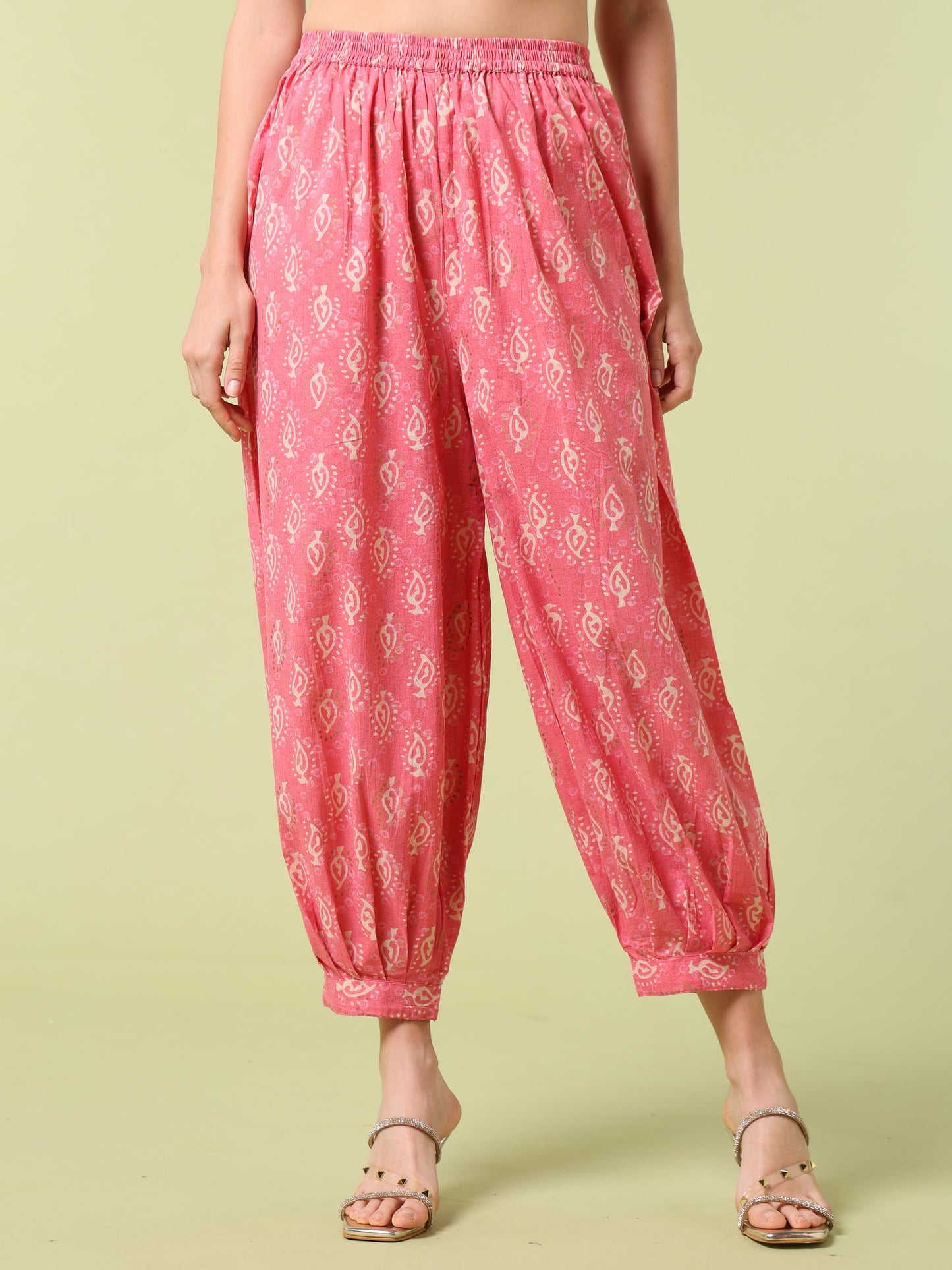 Vibrant Roots Pink Printed Peplum Kurta Set with Balloon Pants