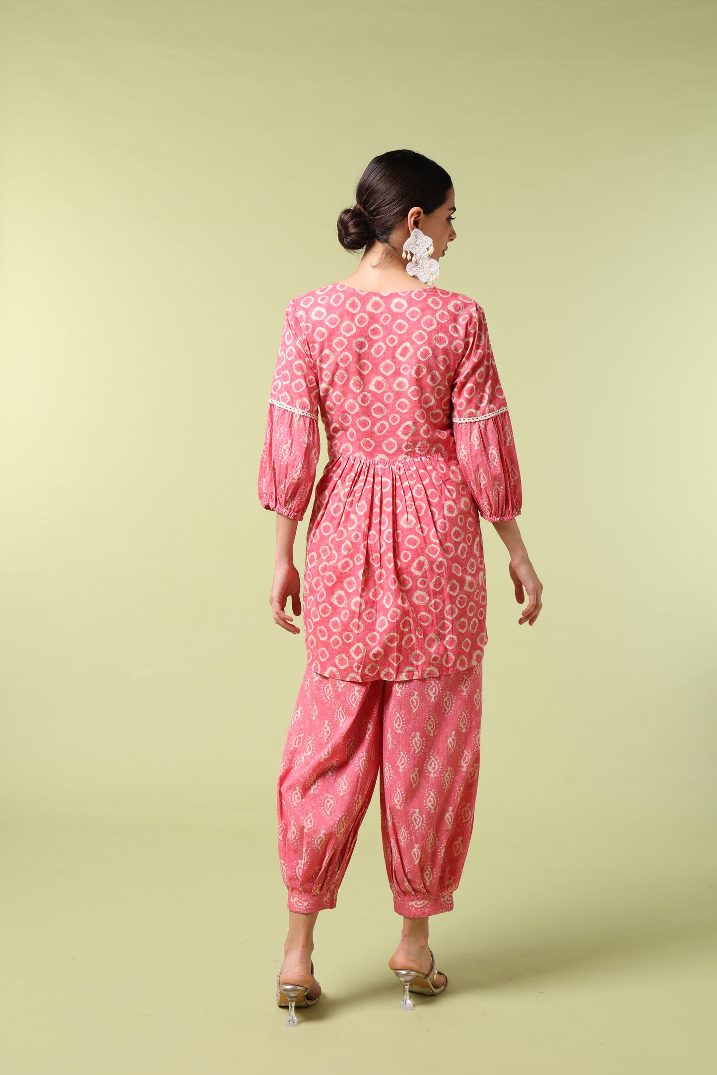 Vibrant Roots Pink Printed Peplum Kurta Set with Balloon Pants