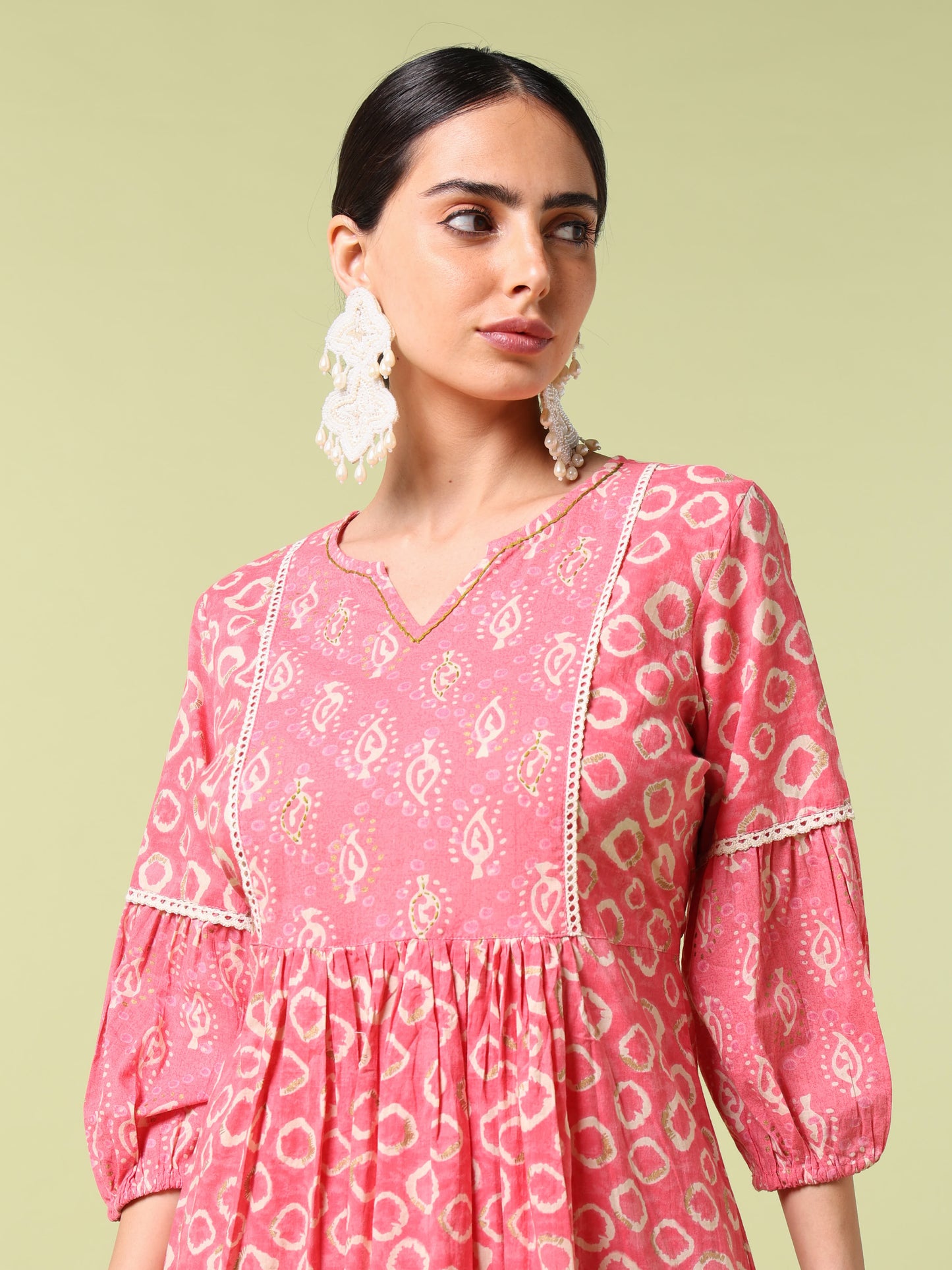 Vibrant Roots Pink Printed Peplum Kurta Set with Balloon Pants