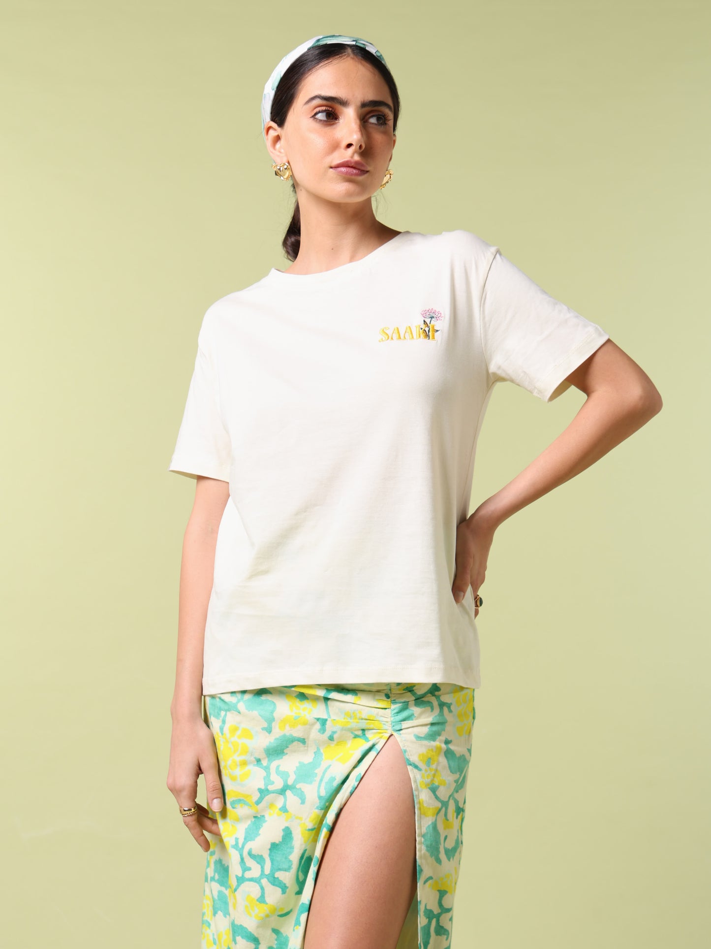 Petals Of Power Off White Printed Relaxed Fit T-Shirt