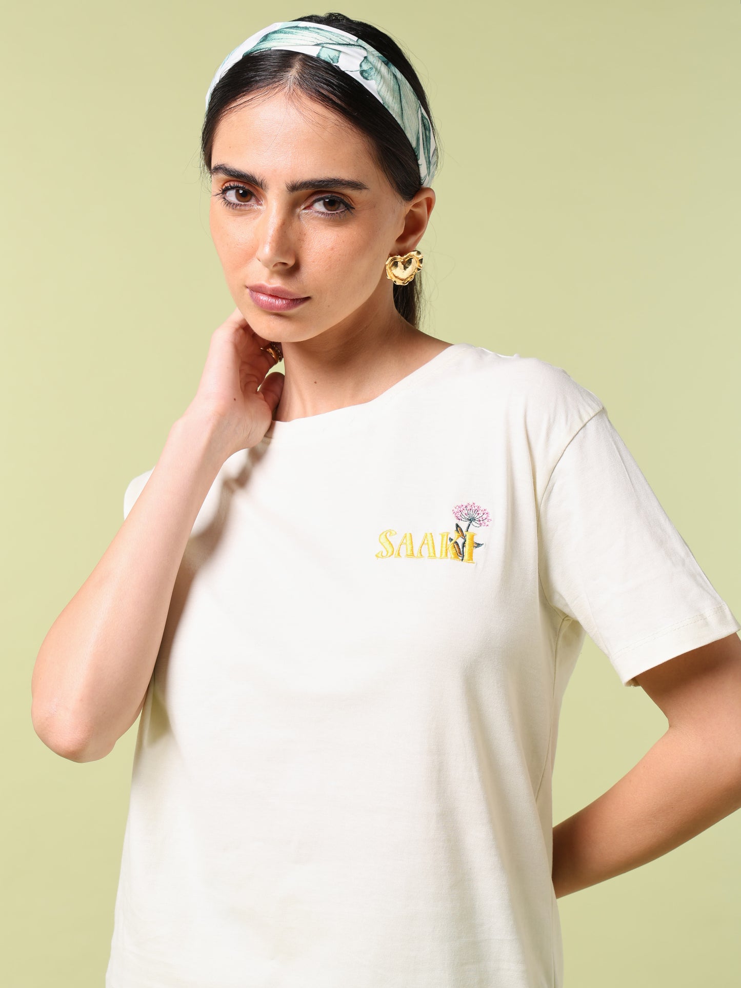 Petals Of Power Off White Printed Relaxed Fit T-Shirt