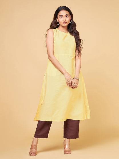 Inara Yellow Pin Tuck Solid Kurta