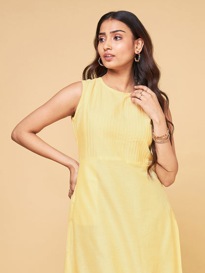 Inara Yellow Pin Tuck Solid Kurta