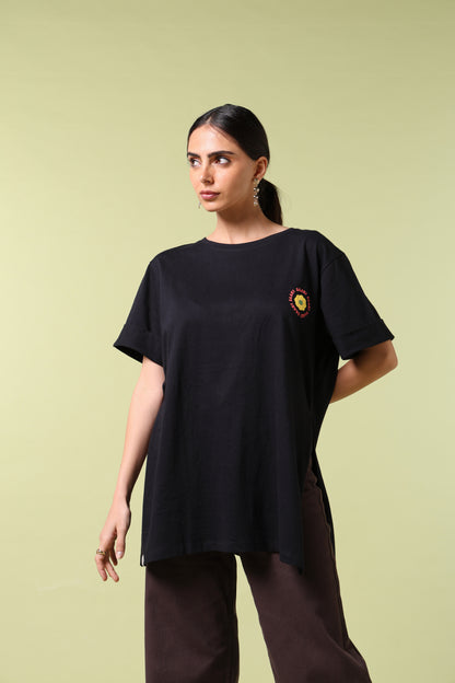 Petals Of Power Black Long T-Shirt