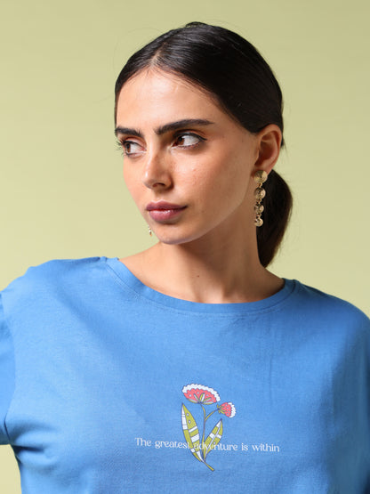 Petals Of Power Blue Long T-Shirt