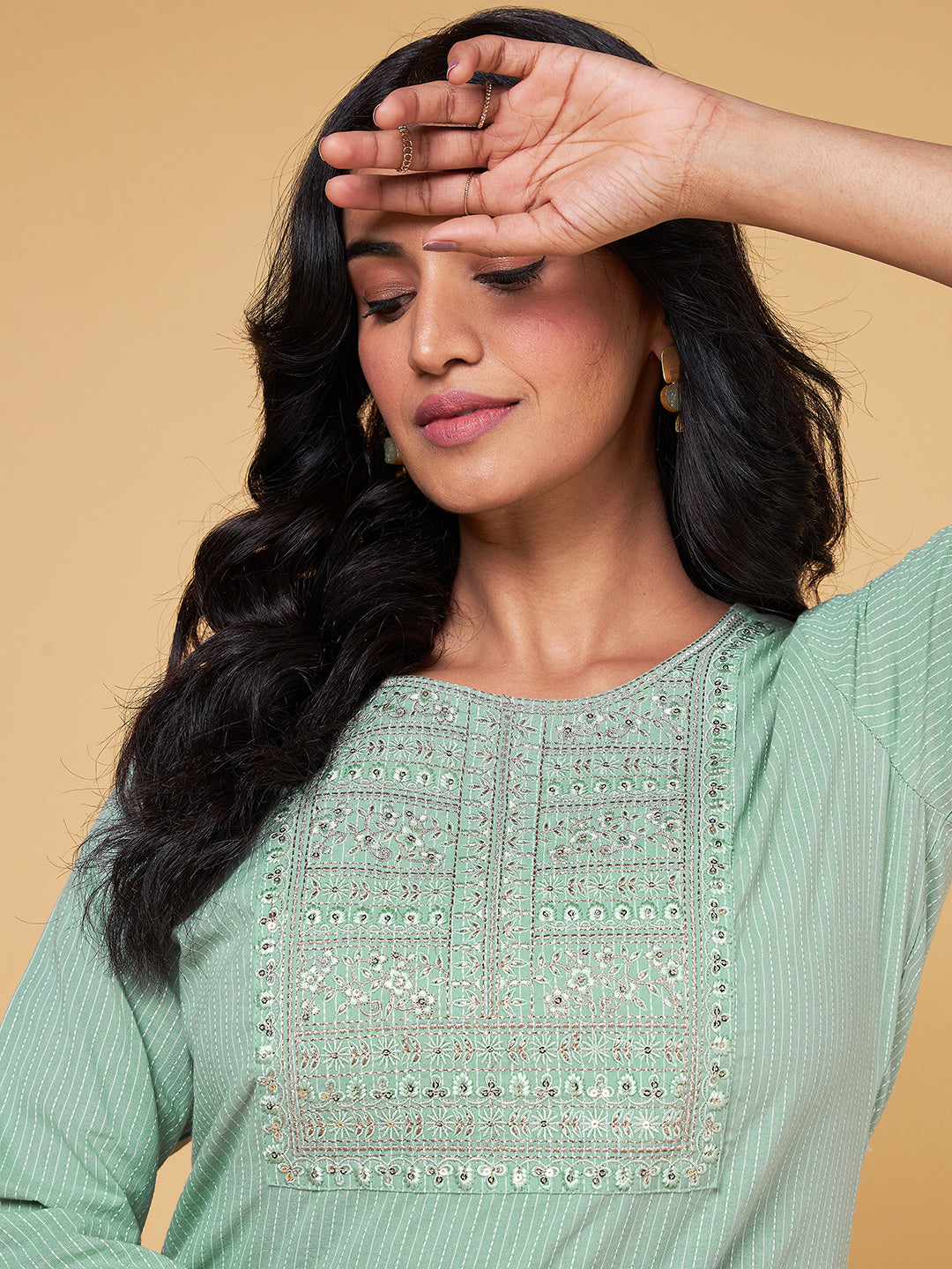 Saaki By Samantha Ruth Prabhu Light Blue Mint Green Festive Embroidery Kurta Detail