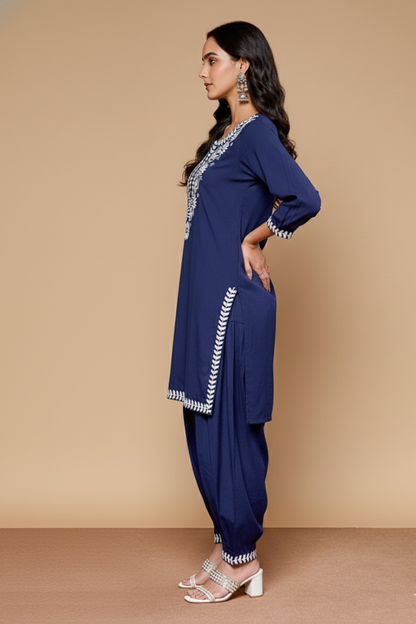 Blooming Elegance Navy Embroidered Kurta Set