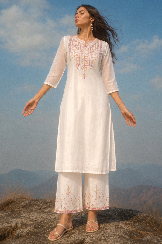 Autumn Yearn Off White Embroidered Kurta Set