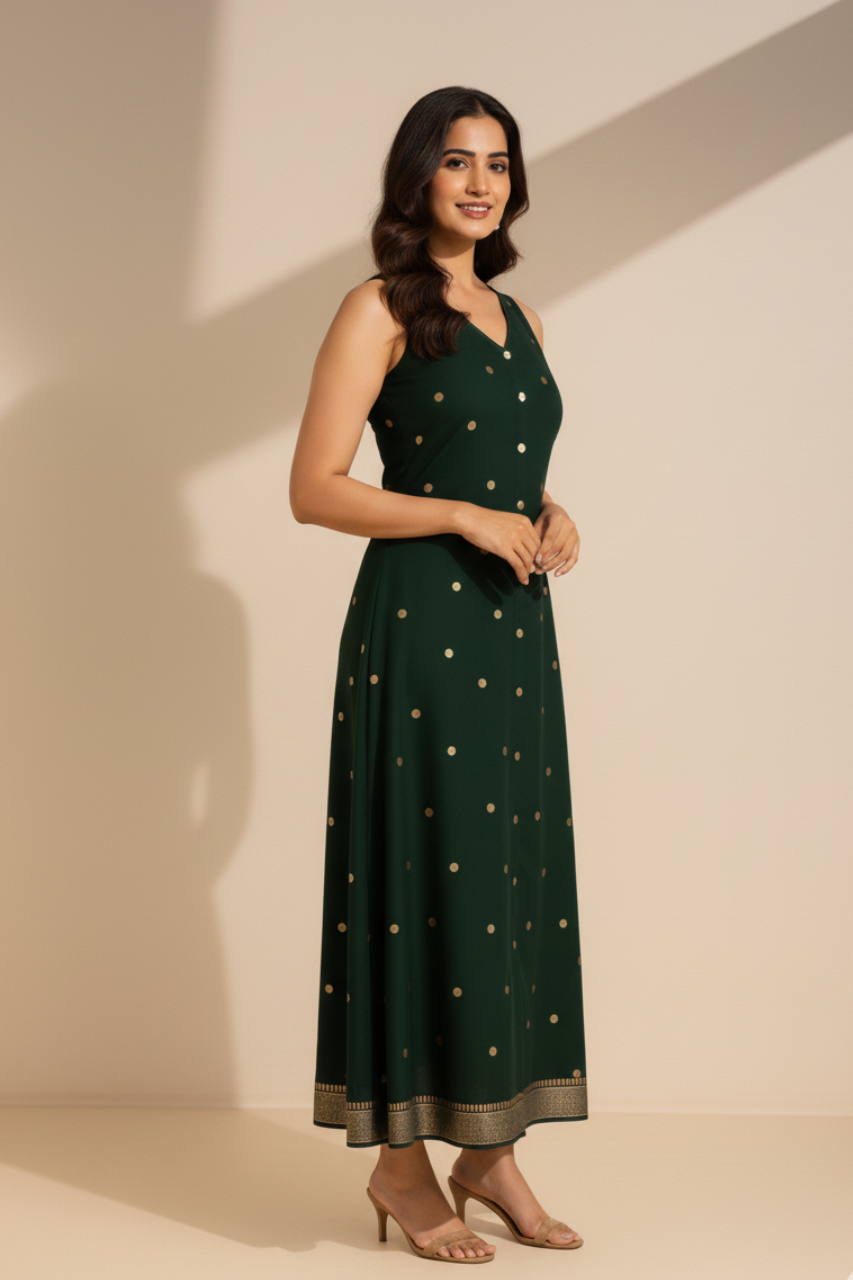 Veya Emerald Woven Polka Dress
