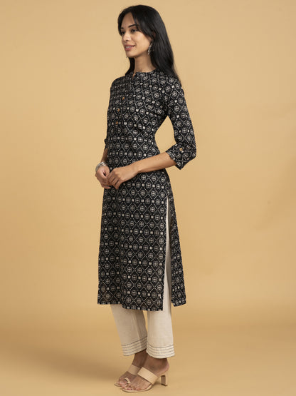 Blooming Elegance Printed Black Kurta