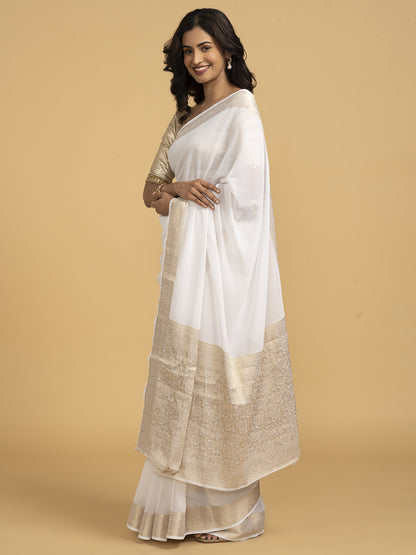 Divine Drapes White Saree