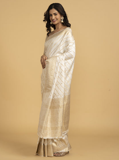 Divine Drapes White Golden Embellished Saree