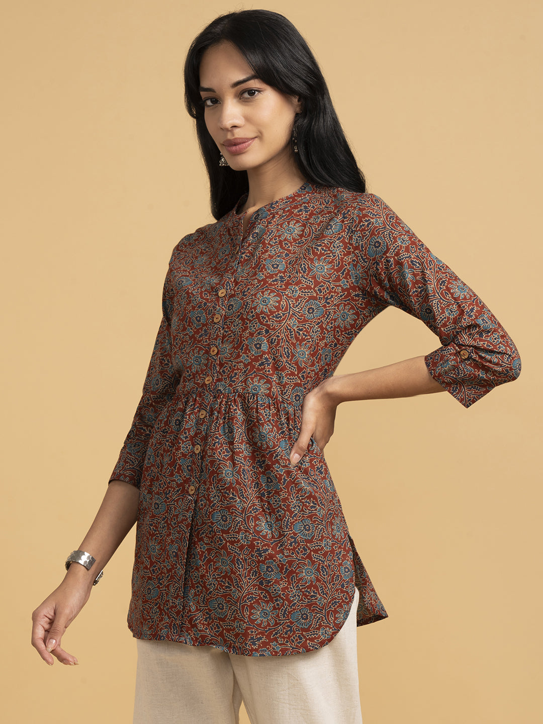 Blooming Elegance All Over Print Maroon Kurta Top