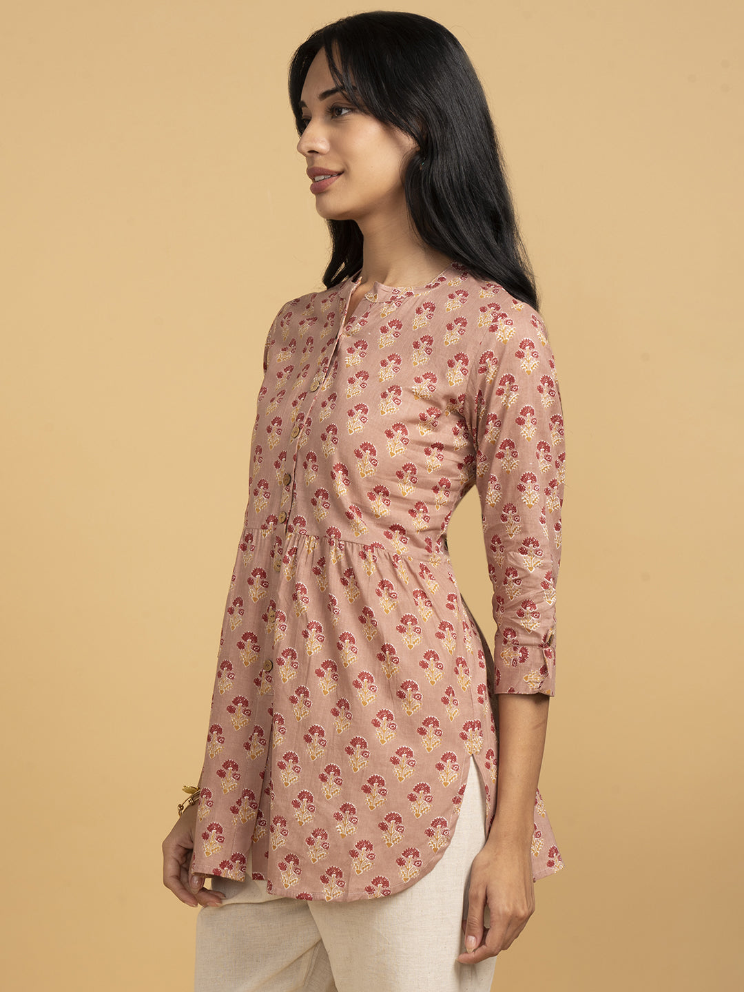 Blooming Elegance Pink All Over Print Kurta Top