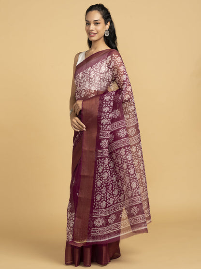 Divine Drapes Magenta Floral Saree