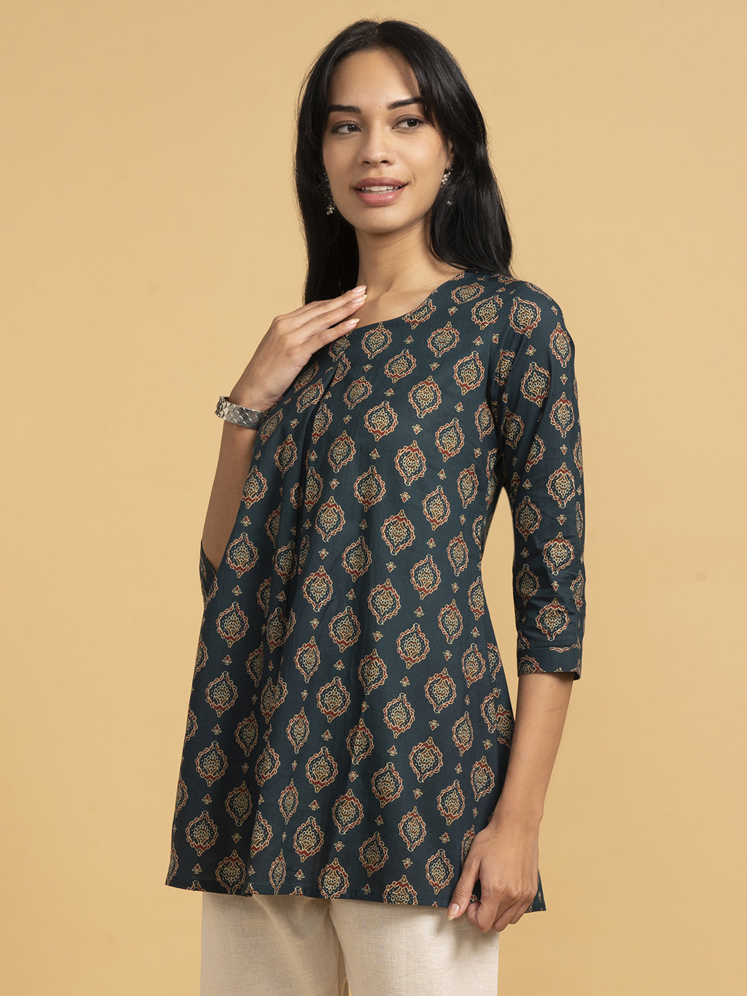 Blooming Elegance All Over Print Green Kurta Top