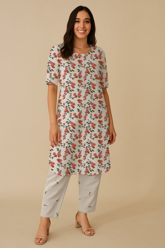 Sareen Floral Printed Off white Kurta Set