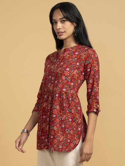 Blooming Elegance Red All Over Print Kurta Top