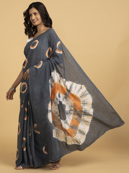 Blooming Elegance Grey Printed Saree