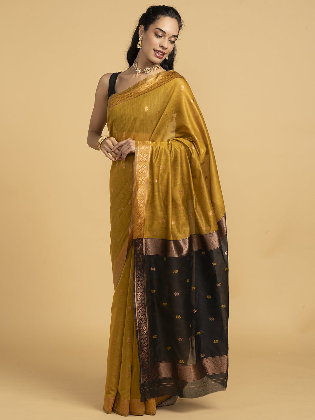 Divine Drapes Simple Mustard Saree