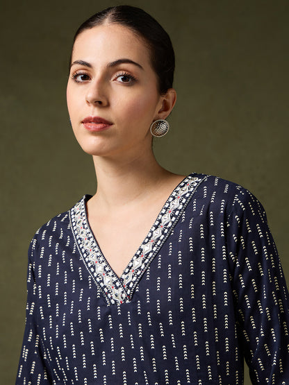 Blooming Elegance Navy Kurta