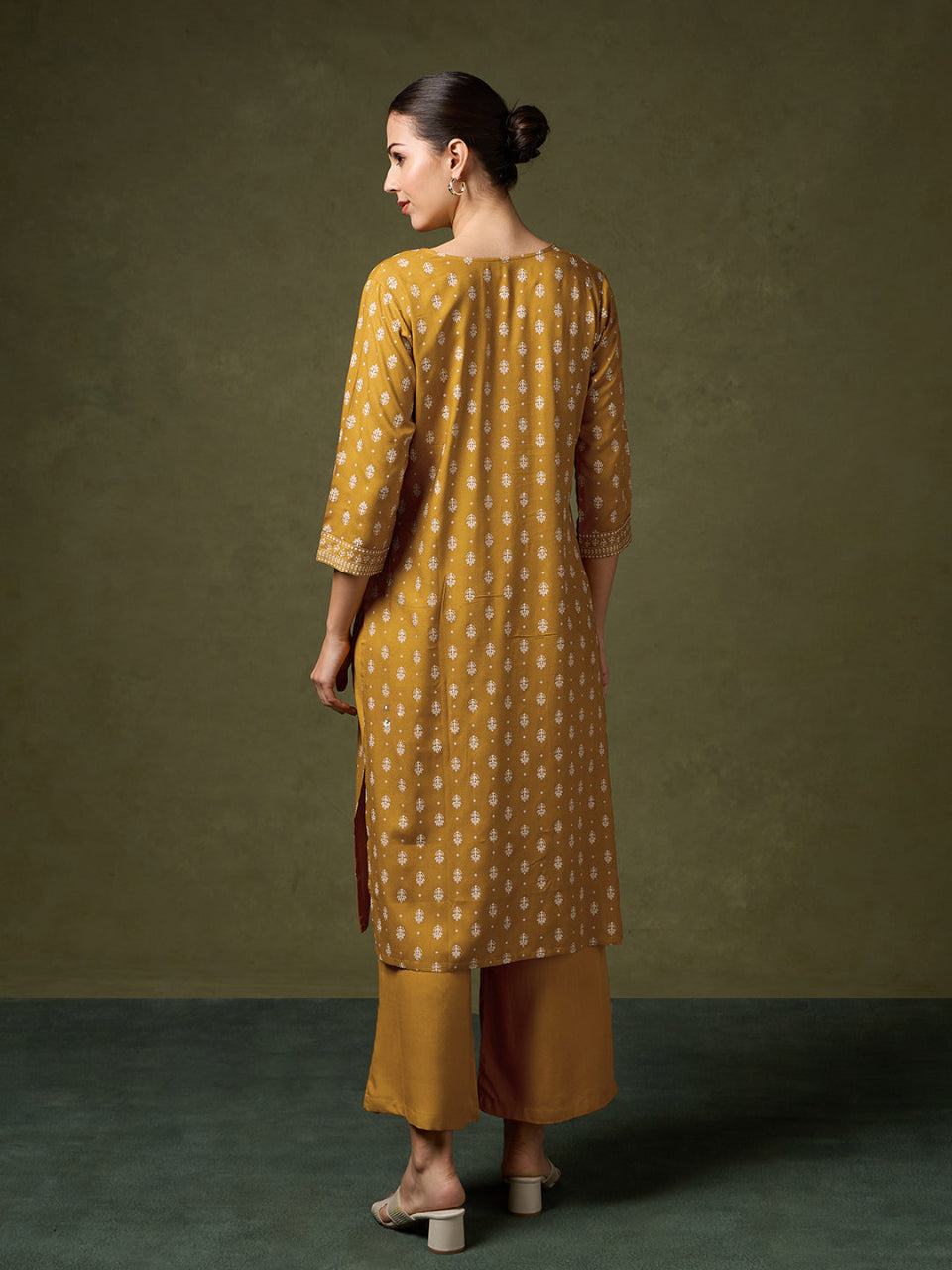 Blooming Elegance Printed Mustard Kurta