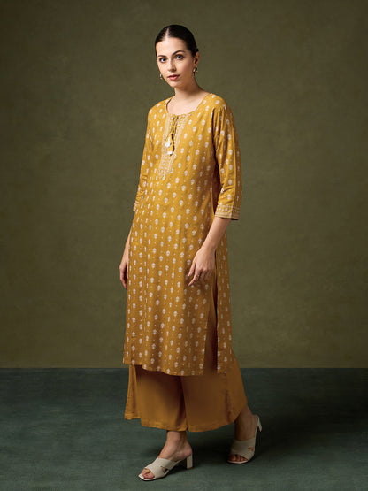 Blooming Elegance Printed Mustard Kurta