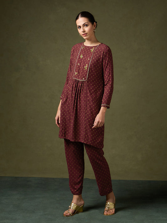 Sienna Maroon Embroidered Kurta Set