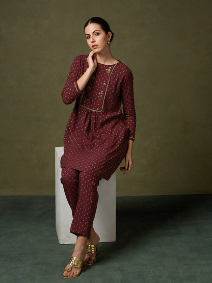 Sienna Maroon Embroidered Kurta Set