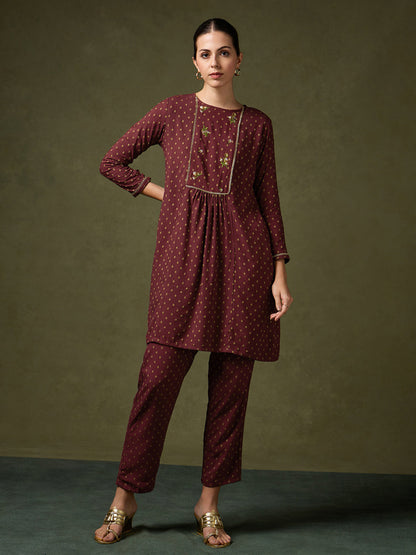 Sienna Maroon Embroidered Kurta Set