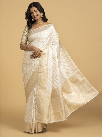 Divine Drapes White Golden Embellished Saree