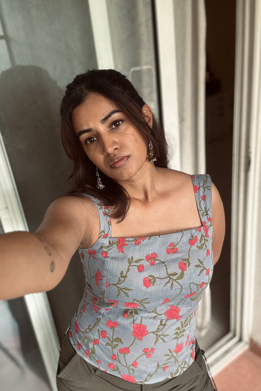 Rhea Icy Blue Printed Top