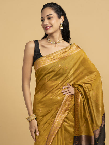 Divine Drapes Simple Mustard Saree