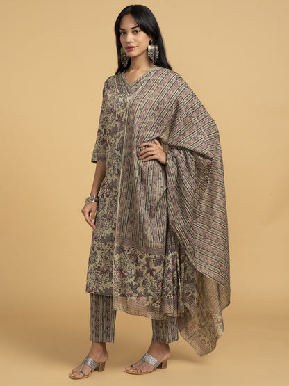 Blooming Elegance All Over Print Floral Kurta Set With Dupatta