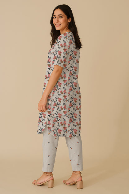 Sareen Floral Printed Off white Kurta Set