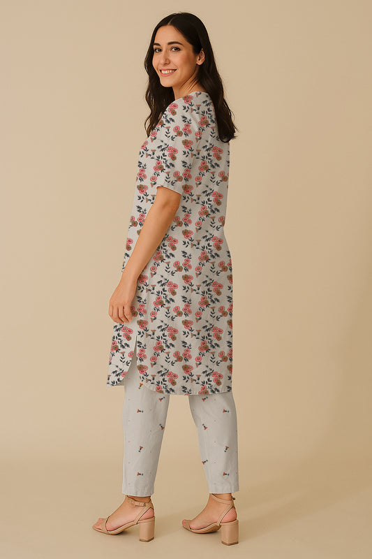 Sareen Floral Printed Off white Kurta Set