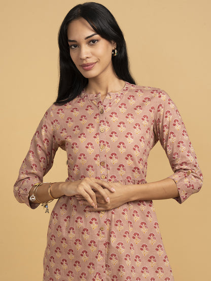 Blooming Elegance Pink All Over Print Kurta Top