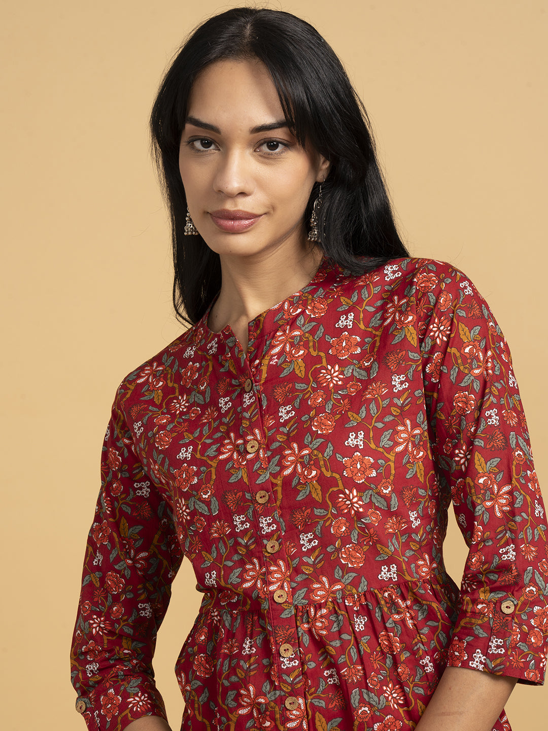 Blooming Elegance Red All Over Print Kurta Top