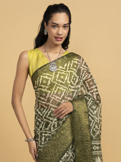 Divine Drapes Green Ikat Design Saree