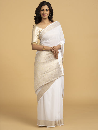 Divine Drapes White Saree