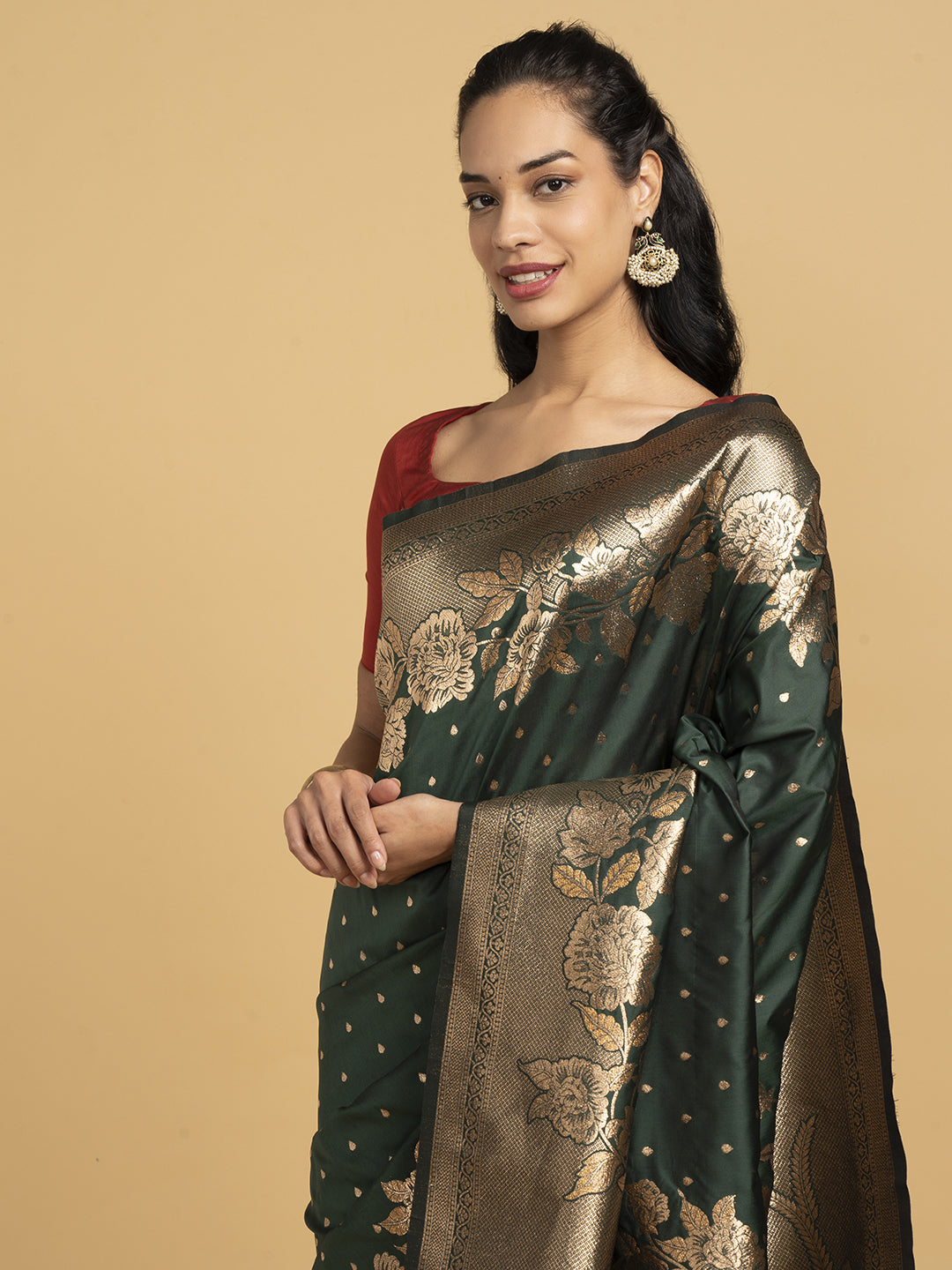 Divine Drapes Green Motif Saree