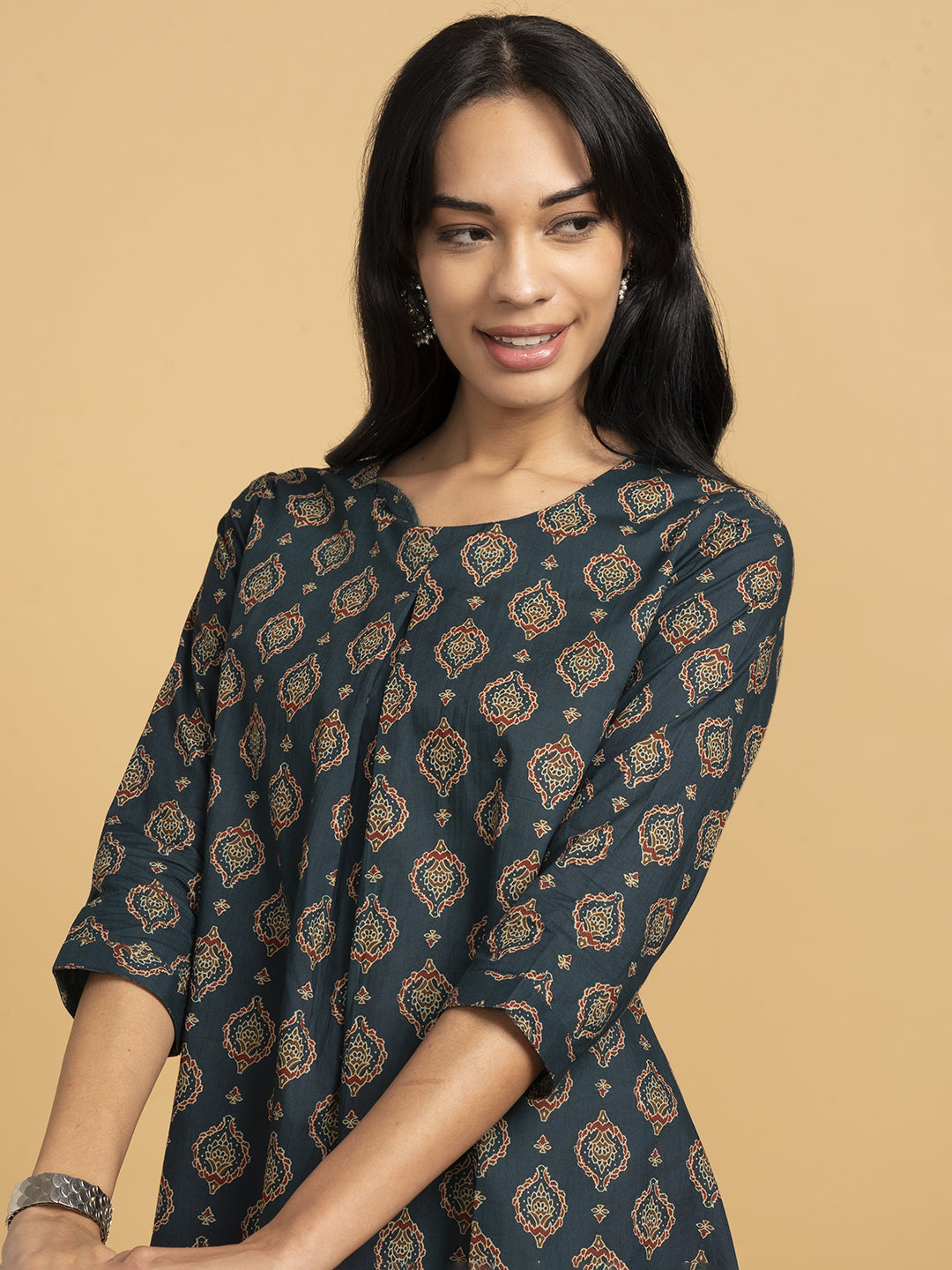 Blooming Elegance All Over Print Green Kurta Top