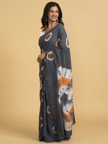 Blooming Elegance Grey Printed Saree