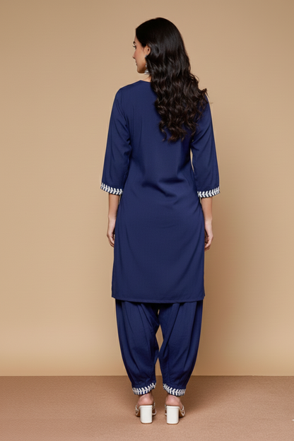 Blooming Elegance Navy Embroidered Kurta Set